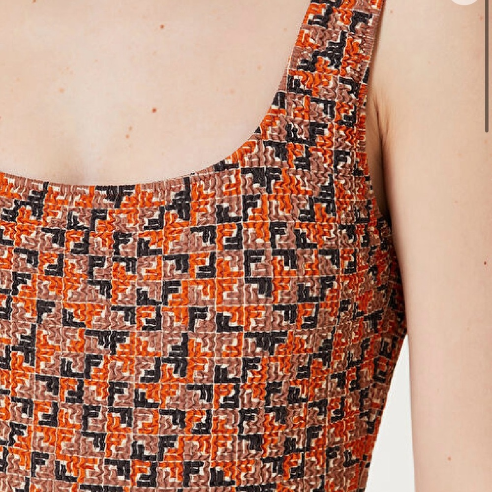 Fendi Orange and Black Patterned One Piece Swimsuit
